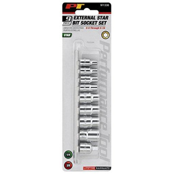 Performance Tool W1338 9-Piece External Star Socket Set