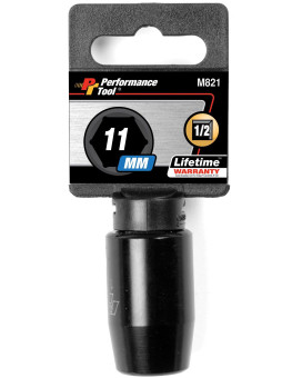 Performance Tool M821 1/2 Drive 6-Point Impact Socket, 11mm - Durable and Reliable Socket for Heavy-Duty Tasks and Automotive Repairs