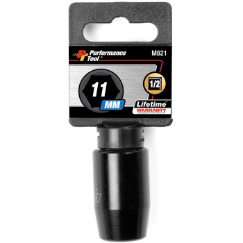 Performance Tool M821 1/2 Drive 6-Point Impact Socket, 11mm - Durable and Reliable Socket for Heavy-Duty Tasks and Automotive Repairs