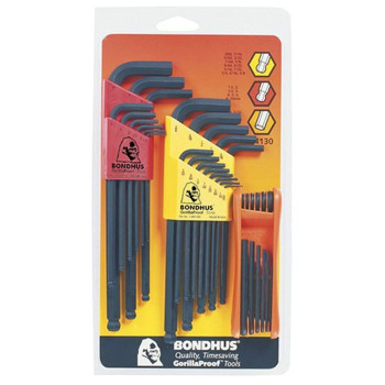 Bondhus 14130 Triple Pack, Balldriver L-wrench Sets 10937 (.050-3/8-Inch) & 10999 (1.5-10mm), and GorillaGrip Hex Fold-up Set 12550 (5/64-5/32 & 1.5-5mm)