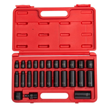 Sunex 3325, 3/8 Inch Drive Master Impact Socket Set, 25-Piece, SAE, 5/16-1?? Standard/Deep, Cr-Mo Steel, Radius Corner Design, Heavy Duty Storage Case, Includes Universal Joint