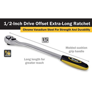 Titan 12046 1/2-Inch Drive x 15-Inch 36-Tooth Quick-Release Extra-Long Offset Ratchet