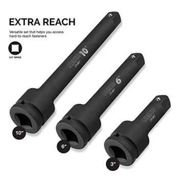 NEIKO 00236A 3/4?Drive Impact Extension Bar | 3 Piece | 4? 6? 10?| Cr-Mo Steel