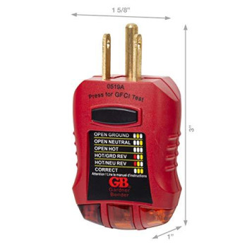 Gardner Bender GFI-3501 Ground Fault Receptacle Tester & Circuit Analyzer, 110-125V AC, for GFCI / Standard / Extension Cords & More, 7 Visual LED Tests , Red