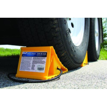 Camco 44472 Wheel Chock With Rope For Easy Removal, Helps Keep Your Trailer or RV In Place (Pack of 1), Yellow