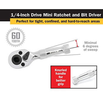 Titan 12101 1/4-Inch Drive x 3-1/4-Inch 60-Tooth Mini Ratchet and Bit Driver