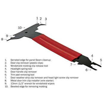 Performance Tool W83201 10-in-1 Trim Tool | 10 in 1 Trim Tool Easily Removes Upholstery, Molding, Door Trim & Handle Clips | Removes Wiper Mounts, Windshield Clips & Headlight Springs & More