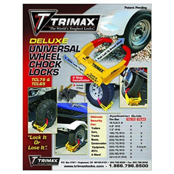 Trimax TCL65 Wheel Chock Lock , Yellow/Red, 7.25in