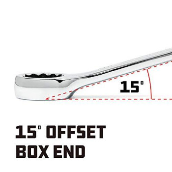 Powerbuilt 24mm Metric Combination Wrench, 12 Point Double Ended Box and Open End, 15 Degree Offset Polished 644128