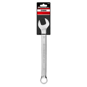 Powerbuilt 24mm Metric Combination Wrench, 12 Point Double Ended Box and Open End, 15 Degree Offset Polished 644128