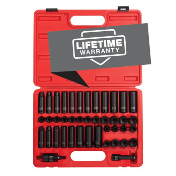 Sunex 3342, 3/8 Inch Drive Master Impact Socket Set, 42-Piece, SAE/Metric, 5/16 Inch - 3/4 Inch, 8mm - 19mm, Standard/Deep, Cr-Mo Alloy Steel, Radius Corner Design, Chamfered Opening, Dual Size Markings, Heavy Duty Storage Case, Meets ANSI Standards, Incl