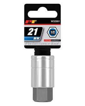 Performance Tool W32991 1/2 Drive Hex Bit Socket, 21mm