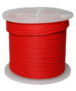 T.W . Evans Cordage 3/8 X 500 RED Solid Braid Propylene MFP Derby Rope