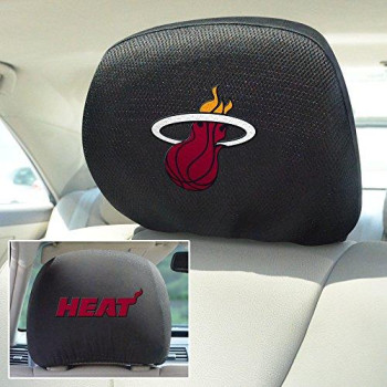 FANMATS 12524 Miami Heat Embroidered Head Rest Cover Set - 2 Pieces