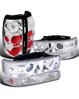 Spec-D Tuning Chrome Dual Halo Headlights + Bumper Lights + Tail Lamps for 1999-2002 Chevy Silverado Left + Right Pair