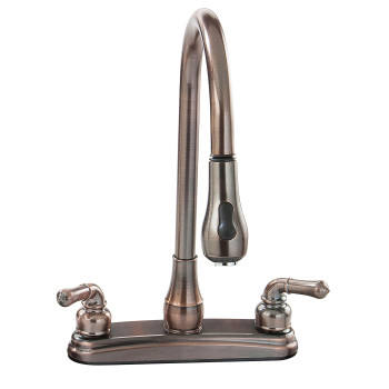 Empire Brass U-YOB2000B RV Kitchen Faucet with Gooseneck Spout, Pull-Down Sprayer and Teapot Handles - 8, Oil Rub Bronze