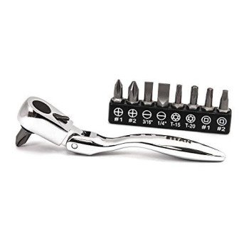 Titan 11212 4-1/8-Inch Flex-Head Offset Micro Ratcheting Bit Driver and Bit Set