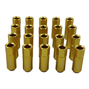 JDMSPEED Gold 60MM Aluminum Extended Tuner Lug Nuts Replacement for Wheel Rims M12X1.5 20PCS