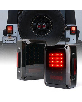 Xprite Bold Series Smoke Lens LED Tail Lights w/Red Brake Rear Light, Turn Signal & Back Up Light for Jeep Wrangler JK JKU 2007-2018