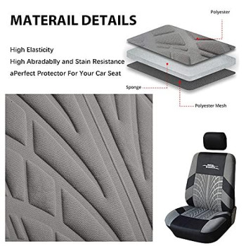 AUTOYOUTH Grey Car Seat Covers Full Set, Front Bucket Seat Covers with Split Bench Car Seat Cover Set for Women Full Set Seat Protectors - 9pcs