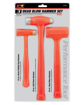 Performance Tool M7234 Dead Blow Hammer Set with Brass Cap, Ball-Peen, and Dead Blow Hammers and Urethane Coating, Orange (3-Piece)