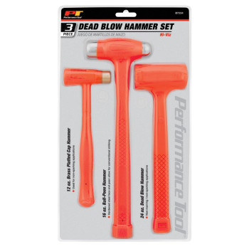 Performance Tool M7234 Dead Blow Hammer Set with Brass Cap, Ball-Peen, and Dead Blow Hammers and Urethane Coating, Orange (3-Piece)