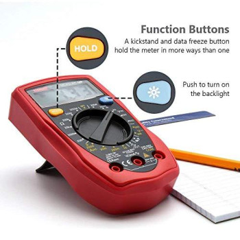 Etekcity Digital Multimeter, AC DC Voltmeter Amp Volt Ohm Current Meter, Electrical Voltage Outlet Circuit Tester With Continuity Resistance Diode Test ,Two Build-In Ceramic Fuses, Red, MSR-R500