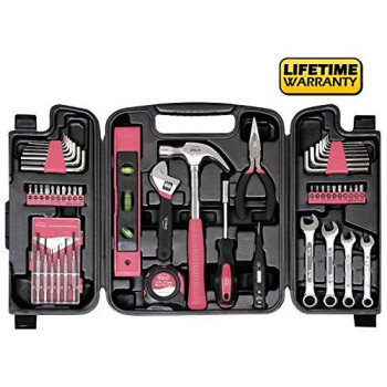 Apollo Tools DT9408P 53 Piece Household Tool Set with Wrenches, Precision Screwdriver Set and Most Reached for Hand Tools in Storage Case Pink Ribbon