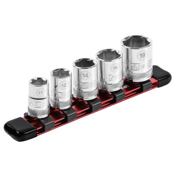 ARES 70205-3/8-Inch Drive Red 6-Inch Socket Organizer - Aluminum Rail Stores up to 5 Sockets and Keeps Your Tool Box Organized