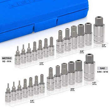 Neiko 01144A Tamper-Proof Hex Bit Socket Set, 26 Pieces | SAE (5/64-9/16?? and Metric (2-14MM)