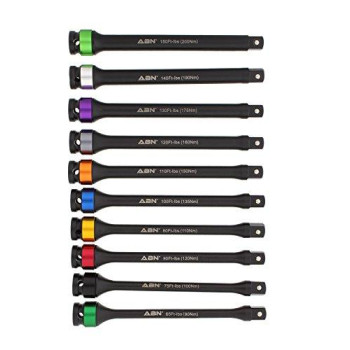 ABN 1/2in Drive 8in Long Color-Coded Torque Limiting Socket Extension Bar 10pc Tool Kit 65-150 ft/lb Set