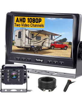 Yakry RV Backup Camera Plug and Play - No Delays 7 Inch HD 1080P Rear View Camera with IR Night Vision 2 Channels - Waterproof Reverse Camera for Truck Trailer Camper Tractor Y14