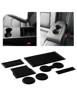 CupHolderHero fits Tesla Model 3 Accessories 2017-2023 Premium Custom Interior Non-Slip Anti Dust Cup Holder Inserts, Center Console Liner Mats, Door Pocket Liners, 7pc Set (Solid Black)