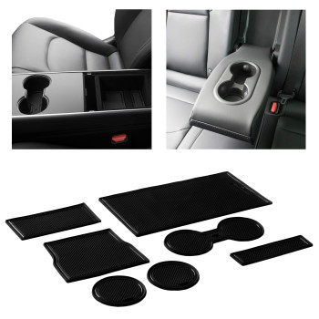 CupHolderHero fits Tesla Model 3 Accessories 2017-2023 Premium Custom Interior Non-Slip Anti Dust Cup Holder Inserts, Center Console Liner Mats, Door Pocket Liners, 7pc Set (Solid Black)