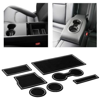 CupHolderHero fits Tesla Model 3 Accessories 2017-2023 Premium Custom Interior Non-Slip Anti Dust Cup Holder Inserts, Center Console Liner Mats, Door Pocket Liners, 7pc Set (White Trim)