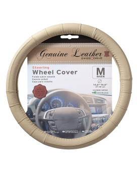 Swiss Drive Steering Wheel Cover - Genuine Leather Tan Beige - Planet-Friendly Wheel Cover with Anti-Slip Texture - Safe Grip Steering Wheel Covers for Cars and SUV - Size M