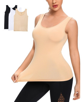 Womens Tank Tops Seamless Spandex Layering Tanks Slimming camisole Undershirt Black White Nude 3 Pack