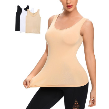 Womens Tank Tops Seamless Spandex Layering Tanks Slimming camisole Undershirt Black White Nude 3 Pack