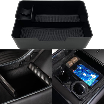 JOJOMARK Compatible with Tesla Model 3/Y Accessories Center Console Organizer Tray Fits for Tesla Model 3 2017 2018 2019 2020 /Model Y 2020 (The Cover Closed Rotary Version)