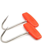 TIHOOD 2PcS Meat Hooks for Butchering,T Shaped Boning Hooks with Handle 6 inch Stainless Steel Butcher Shop Tool Kit (Orange x2)