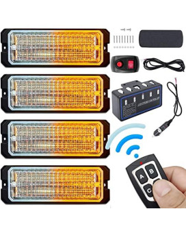 Led Strobe Lights for Trucks 12-24V 32-LED with Switch and Remote Control - 4PCS (White Amber, Switch and Remote Control)