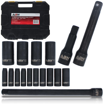 ABN Impact Socket Set - 17 Piece 1/2 Inch Deep Impact Driver Sockets and Extension Bars, 6 Point SAE Socket Set