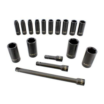 ABN Impact Socket Set - 17 Piece 1/2 Inch Deep Impact Driver Sockets and Extension Bars, 6 Point SAE Socket Set