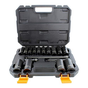 ABN Impact Socket Set - 17 Piece 1/2 Inch Deep Impact Driver Sockets and Extension Bars, 6 Point SAE Socket Set