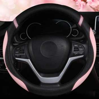 Steering Wheel Cover for Women Leather Universal Steering Wheel Cover for Car 15 inch (Pink)