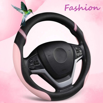 Steering Wheel Cover for Women Leather Universal Steering Wheel Cover for Car 15 inch (Pink)