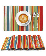 Ruvanti Placemats 100 cotton 13x19 Inch, Dining Table Placemats Set of 6, Modern Place Mats for Dining Table Decor, Kitchen Table Linens, coffee Mat for christmas Dinners - Multi Stripe