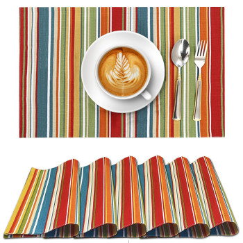 Ruvanti Placemats 100 cotton 13x19 Inch, Dining Table Placemats Set of 6, Modern Place Mats for Dining Table Decor, Kitchen Table Linens, coffee Mat for christmas Dinners - Multi Stripe