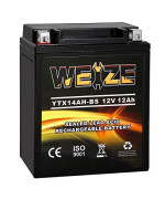 Weize YTX14AH-BS High Performance - Maintenance Free-Sealed AGM ATV Motorcycle Battery for Polaris Sportsman 570 Trail Blazer 250 Ranger 400 500 Suzuki King Quad 300 QuadRunner 250