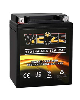 Weize YTX14AH-BS High Performance - Maintenance Free-Sealed AGM ATV Motorcycle Battery for Polaris Sportsman 570 Trail Blazer 250 Ranger 400 500 Suzuki King Quad 300 QuadRunner 250